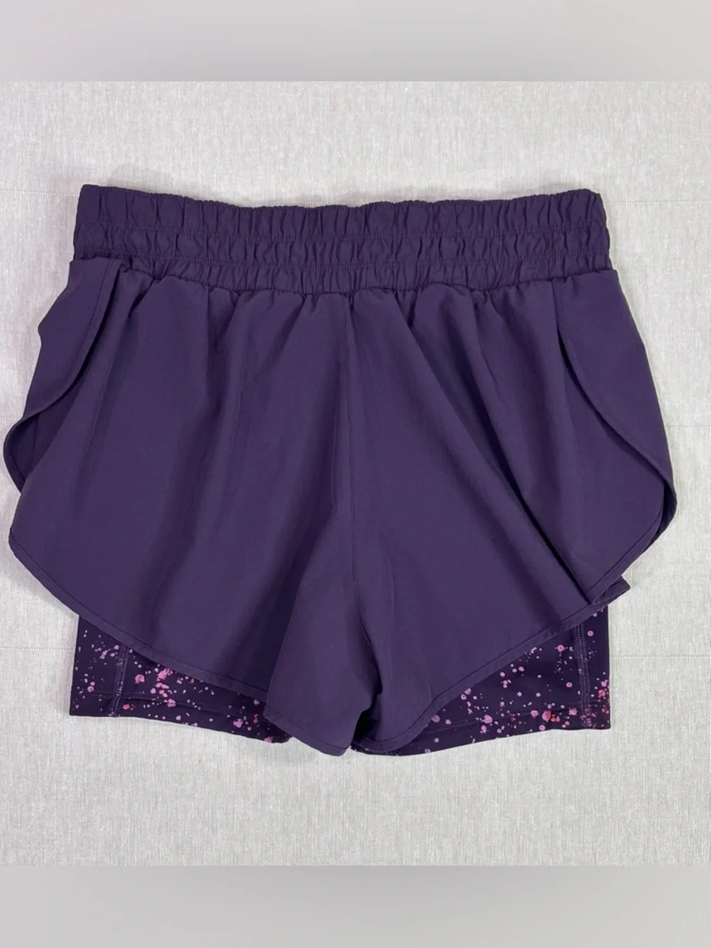 Athleta Hit It 2 In 1 Shorts Purple Splatter Lined Running Athletic Sz S